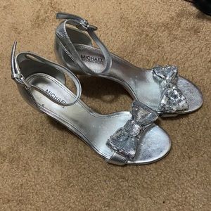 Michael Kors Silver Sandel Heels with Sequins Bow